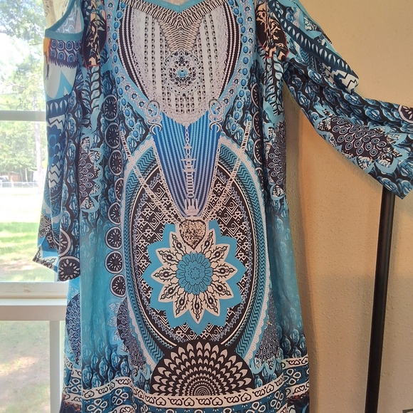 Bohemian Blue and Black Patterned Dress - Picture 1 of 2